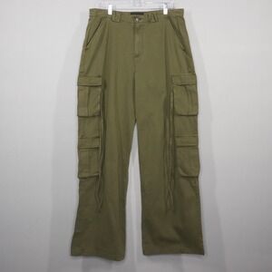 Fashion Nova Pants Womens Large Golden Hour Wide-Leg Cargo Olive Green Baggy NWT